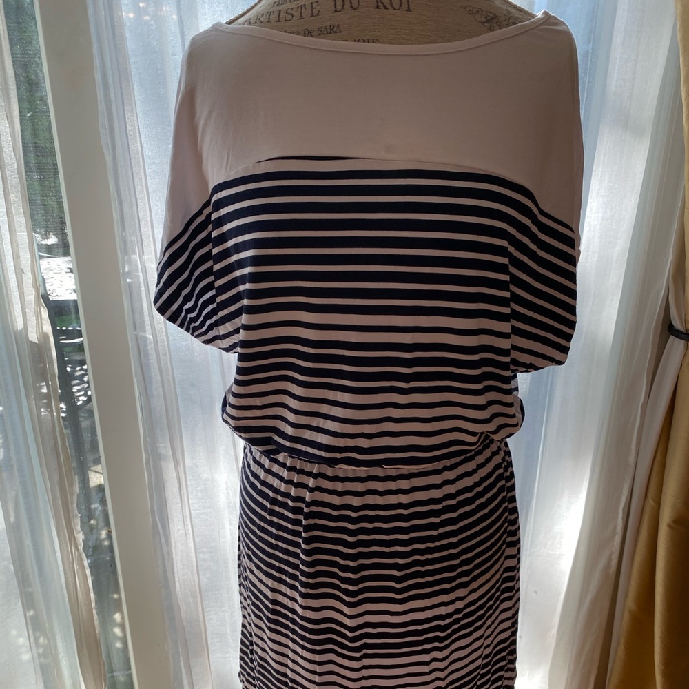 White and navy striped dress.
